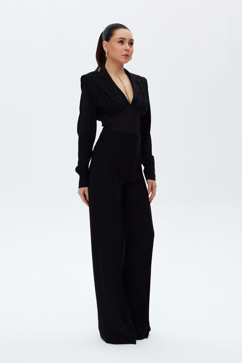 Black Pleated Corset Blouse